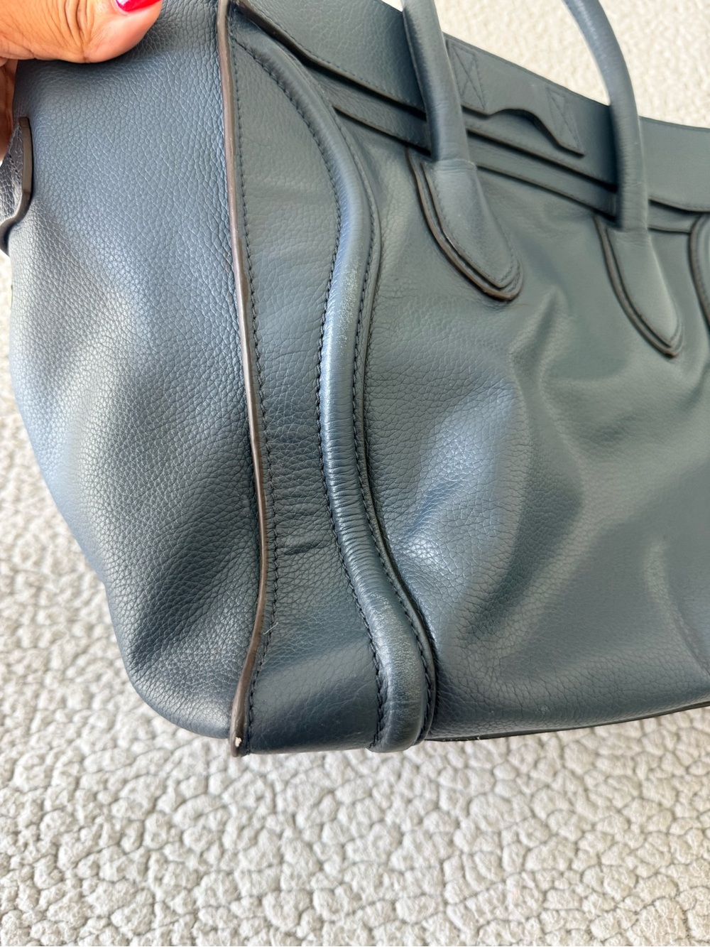 Celine Luggage Tote Blue Pebbled Leather Top Handle Bag - Picture 13 of 15